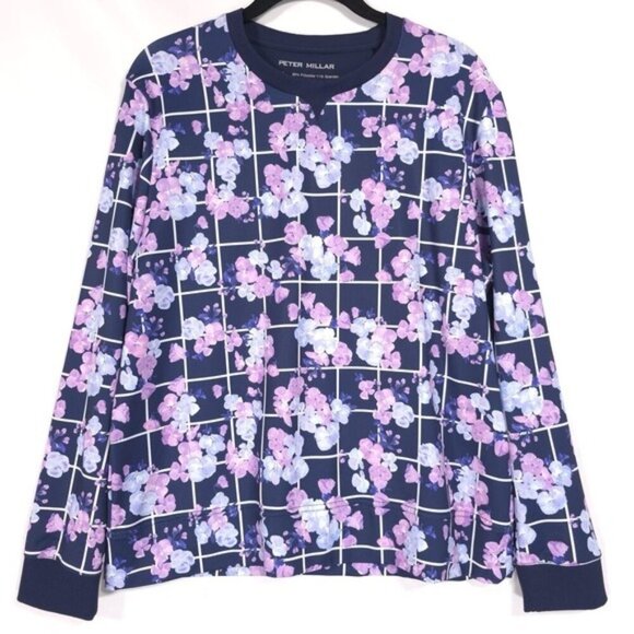 Peter Millar Birdie Sport Sweatshirt LARGE Floral Purple Golf Athletic UPF 50+ - Picture 2 of 10